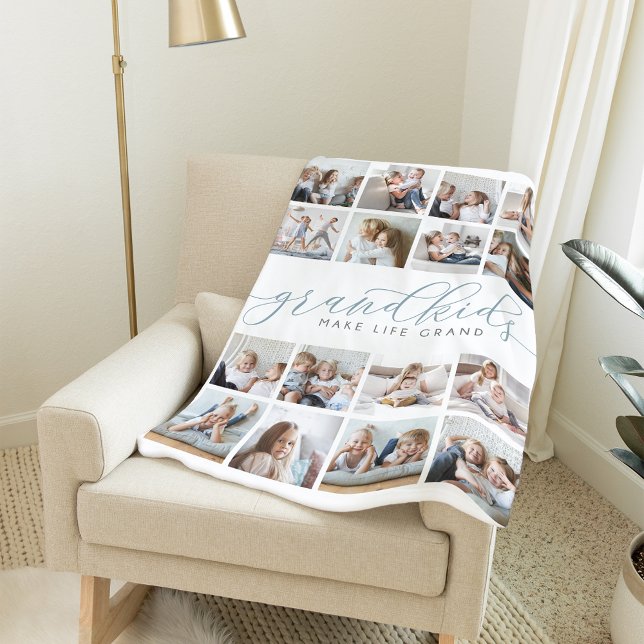 Grandkids Make Life Grand 16 Photo Collage Fleece Blanket (Creator Uploaded)
