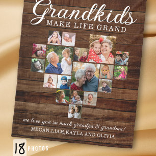 Grandkids Make Life Grand 18 Photo Collage Wood Fleece Blanket