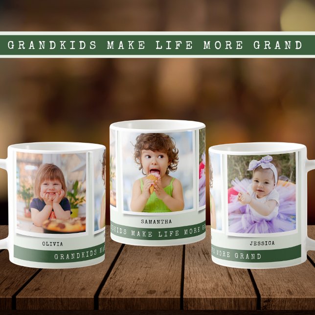 Grandkids Make Life Grand 3 Photo Collage Green Coffee Mug (Creator Uploaded)