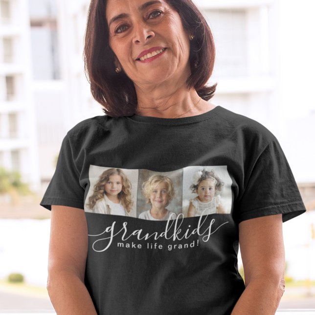 Grandkids Make Life Grand 3 Photo Collage Tri-Blend Shirt (A great gift idea for Grandmothers!)