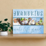 Grandkids Make Life Grand 4 Photo Collage Blue Canvas Print<br><div class="desc">Create your own custom Canvas Print for the special grandparents. The wording reads "grandkids make life grand", which frames a simple photo collage, containing your favourite photographs. The template is set up ready for you to add 4 pictures of the grandchildren, family and grandparents, which are displayed square shape and...</div>