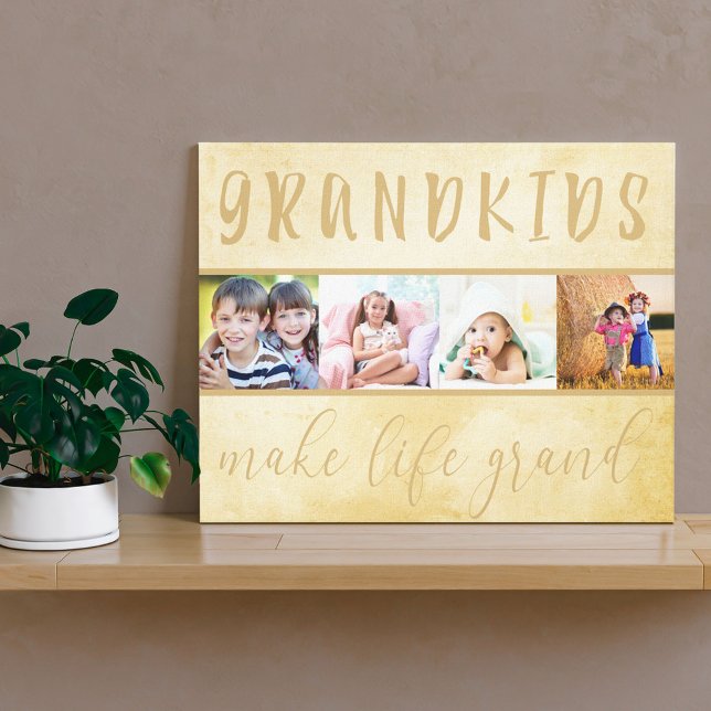Grandkids Make Life Grand 4 Photo Collage Cream Canvas Print (Creator Uploaded)