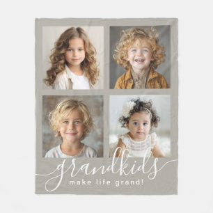 Grandkids Make Life Grand 4 Photo Collage Fleece Blanket