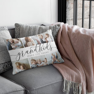 Grandkids Make Life Grand   6 Photo Collage Decorative Cushion