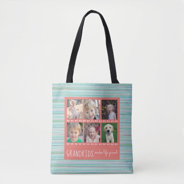 Grandkids Make Life Grand 6 Photo Collage Tote Bag (Front)