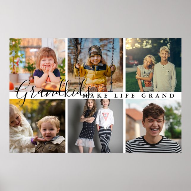 Grandkids Make Life Grand 6 Photo Gift For Grandma Poster (Front)
