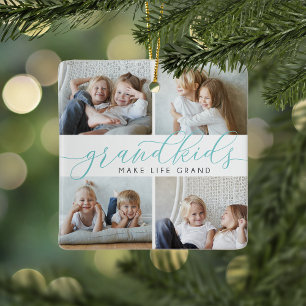 Grandkids Make Life Grand   8 Mini Photo Ceramic Ornament