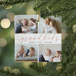 Grandkids Make Life Grand 8 Mini Photo Ceramic Ornament