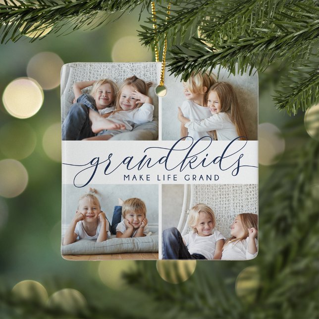 Grandkids Make Life Grand | 8 Mini Photo Ceramic Ornament (Creator Uploaded)