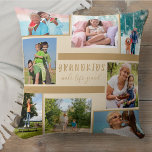 Grandkids Make Life Grand 8 Photo Collage Beige Cushion<br><div class="desc">Stylish throw pillow with custom photo collage and quote for grandparents. The design is printed on both sides of the pillow and features 8 of your own photographs. The quote is hand lettered and reads "Grandkids make life grand". The photo template is set up for you to add your pictures...</div>