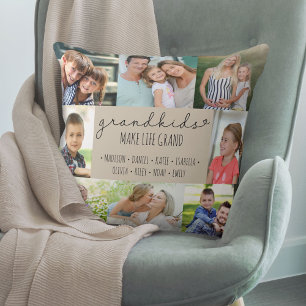 Grandkids Make Life Grand 8 Photo Neutral Custom Cushion