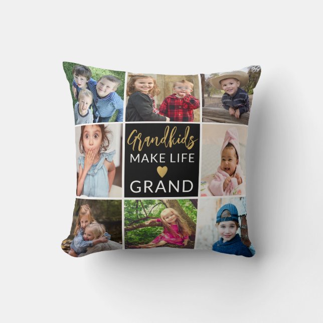 Grandkids Make Life Grand 9 Photo Collage  Cushion (Front)