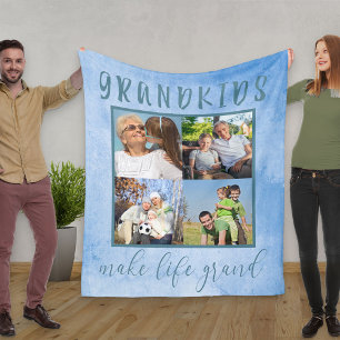 Grandkids make life Grand Blue Photo Collage Fleece Blanket
