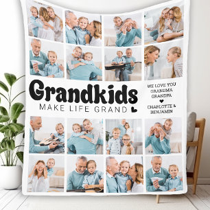 Grandkids Make Life Grand Custom 16 Photo Collage Fleece Blanket