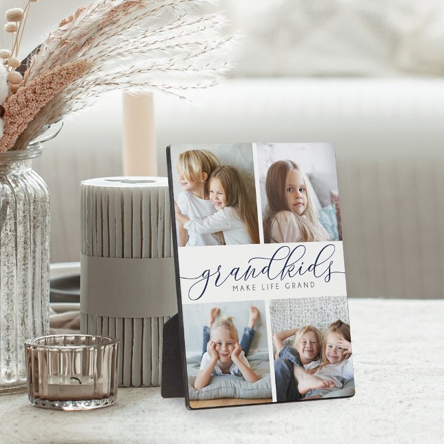 Grandkids Make Life Grand | Four Photo Collage Plaque (Creator Uploaded)