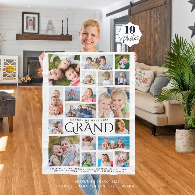 GRANDKIDS MAKE LIFE GRAND Grandma 19 Photo Collage Fleece Blanket (Creator Uploaded)