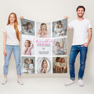 Grandkids Make Life Grand Grandma 8-Photo Custom Fleece Blanket