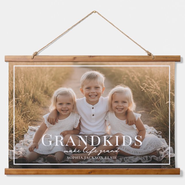Grandkids Make Life Grand Grandparent Gift Photo Hanging Tapestry (Front)