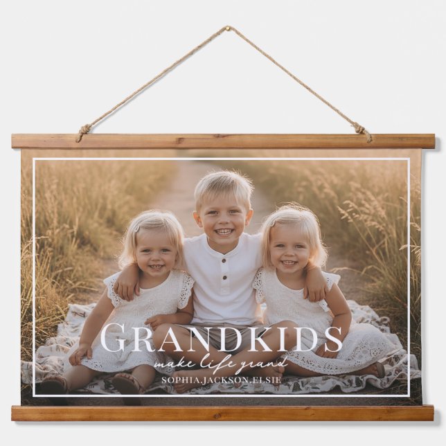 Grandkids Make Life Grand Grandparent Gift Photo Hanging Tapestry (Front)
