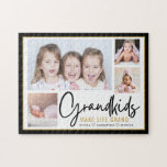 Grandkids Make Life Grand Grandparents 4 Photo  Jigsaw Puzzle<br><div class="desc">A modern photo collage gift for grandparents with a sentimental quote "Grandkids make life grand".Personalise with 4 pictures and grandchildren names to make it a memorable gift for mother's day, grandparents's day, christmas and birthday..</div>