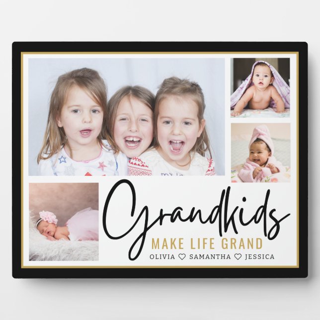 Grandkids Make Life Grand Grandparents 4 Photo  Plaque (Front)