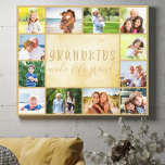 Grandkids Make Life Grand Neutral Beige 12 Photo Canvas Print<br><div class="desc">Wrapped photo canvas with lovely grandkids quote. The photo template is set up ready for you to add 12 of your favourite photos which are displayed as a border around the grandparents saying. The wording reads "Grandkids make life grand" in hand lettered, quirky uppercase print and elegant script typography. The...</div>