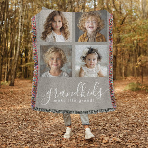 Grandkids Make Life Grand Photo Collage Throw Blanket