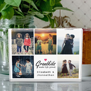 Grandkids Make Life Grand Pink Heart Photo Collage