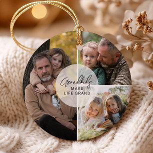 Grandkids Make Life Grand Pops 3 Photo Ceramic Tree Decoration