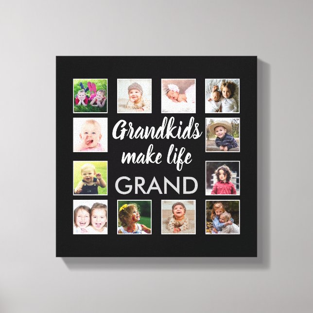 Grandkids Make Life Grand Quote 12 Photo Collage   Canvas Print (Front)