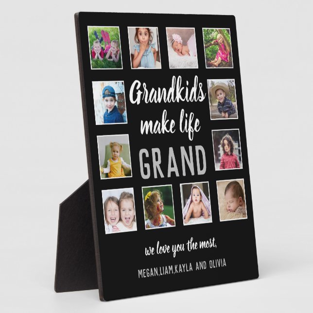 Grandkids Make Life Grand Quote 12 Photo Collage  Plaque (Side)