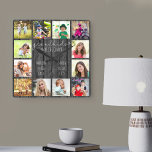 Grandkids Make Life Grand Quote 12 Photo Grey Wood<br><div class="desc">Photo clock for grandparents with 12 of your favourite pictures. Create your own grid style photo collage and add the grandchildren's names (2 to 8 names looks best). The quote reads "grandkids make life grand" and is finished with a love heart. The design is lettered in handwritten and whimsical typography...</div>