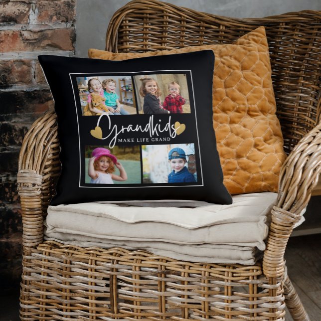 Grandkids Make Life Grand Quote 4 Photo Collage   Cushion (Creator Uploaded)