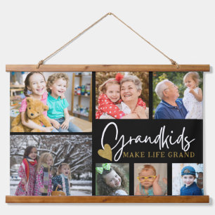 Grandkids Make Life Grand Quote 7 Photo Collage   Hanging Tapestry