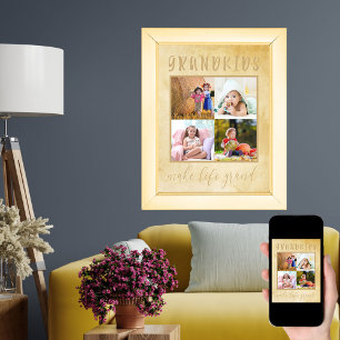 Grandkids make life Grand Rustic Photo Collage Poster