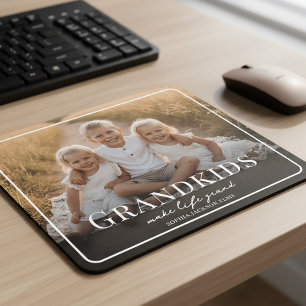 Grandkids Make Life Grand White Script Photo Mouse Pad
