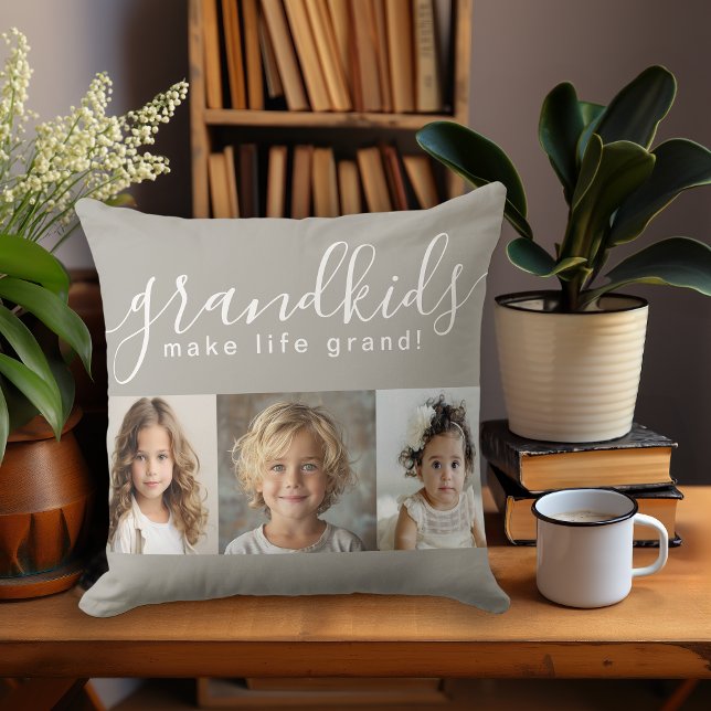 Grandkids Make Life Grand with 3 Photos Cushion (Creator Uploaded)