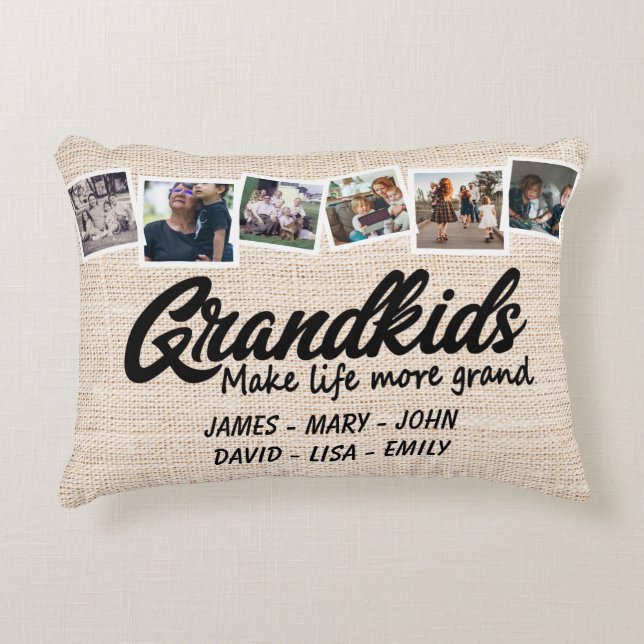 Grandkids make life more grand 6 Photo & Names Decorative Cushion (Front)