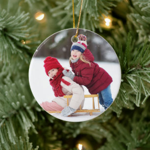 Grandkids Two Photo Family Christmas Keepsake Ceramic Tree Decoration