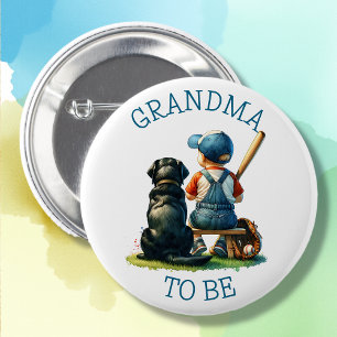 Grandm To Be Boy's Baseball and Dog Baby Shower 6 Cm Round Badge