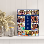 Grandma 10 Photo Collage Blue Faux Canvas Print<br><div class="desc">A navy blue photo collage faux canvas print to celebrate the best grandma ever. Customize with 10 photos of her grandchildren,  children and other family members. "LOVE" is written down the middle in elegant white text.</div>