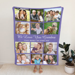Grandma 12 Photo Collage Purple Fleece Blanket