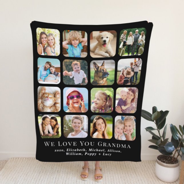 Grandma 16 Black Photo Collage Sherpa Blanket (Creator Uploaded)