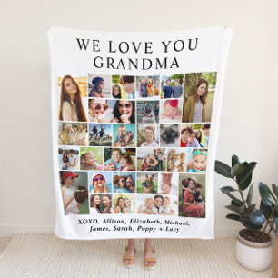 Grandma 30 Photo Collage White Fleece Blanket