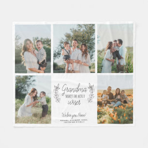 Grandma 5-photo collage script text personalized fleece blanket