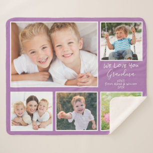 Grandma 5 Photo Purple Sherpa Blanket