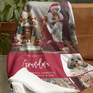 Grandma 5 Photos with Pet Personalised Holiday Sherpa Blanket