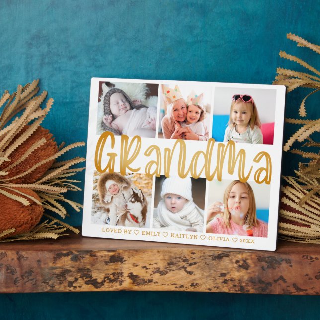 GRANDMA 6 Photo Collage Gold Custom Text 8x10 Plaque (Side)