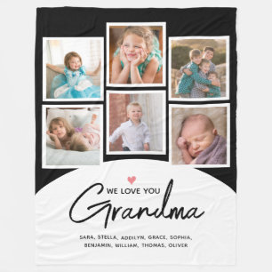 Grandma 6 Photo Collage Script Black Fleece Blanket