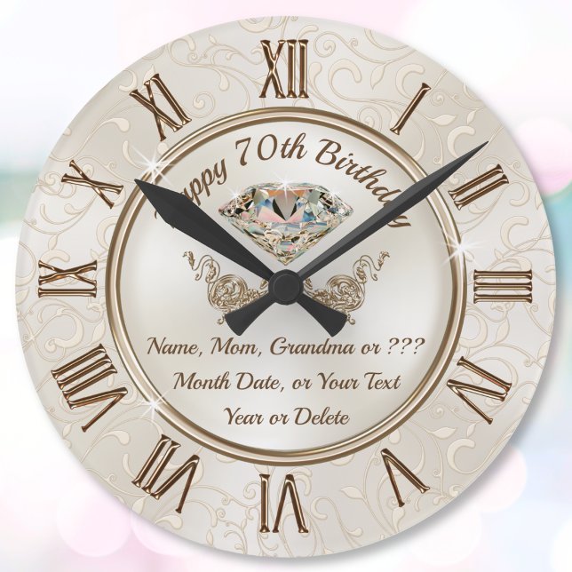 Grandma 70th Birthday Gift, or Any Relationship Large Clock (Personalised Clock for mom. Birthday gift for grandmothers. 70th birthday gift ideas for grandma. )